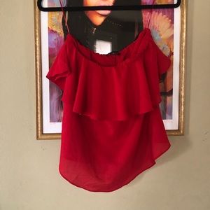 Red strapless top
